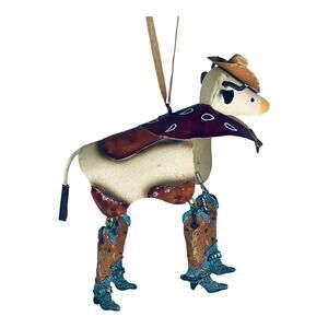 Metal Cow Ornament Hanging Western Decor Tin Farm Boots Hat Bandana Spotted Cow